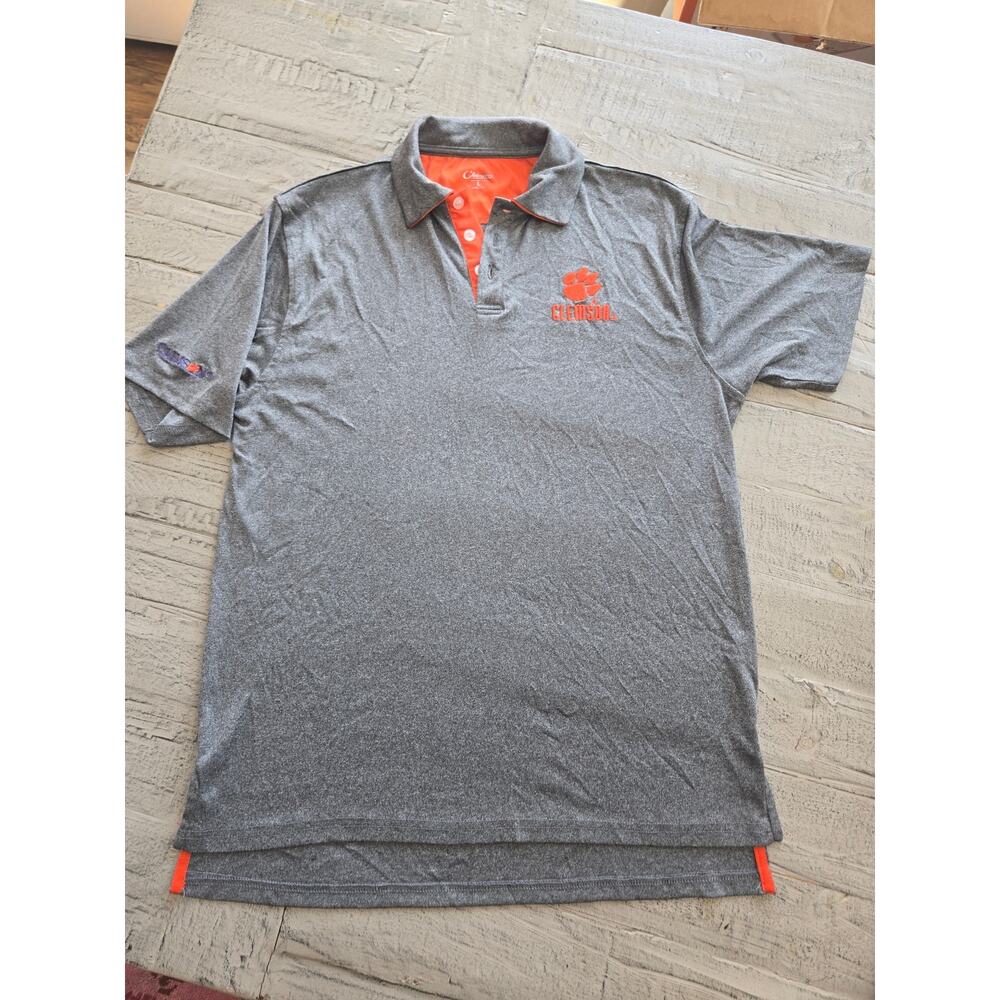 Chiliwear Clemson Tigers Polo Shirt Mens Large Gray Orange Embroidered